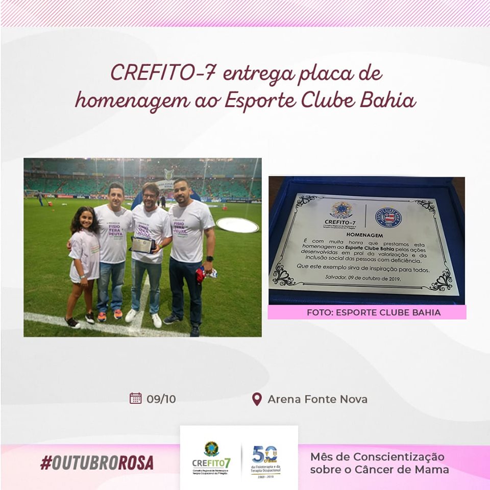 CREFITO-7 entrega placa de homenagem ao Esporte Clube Bahia