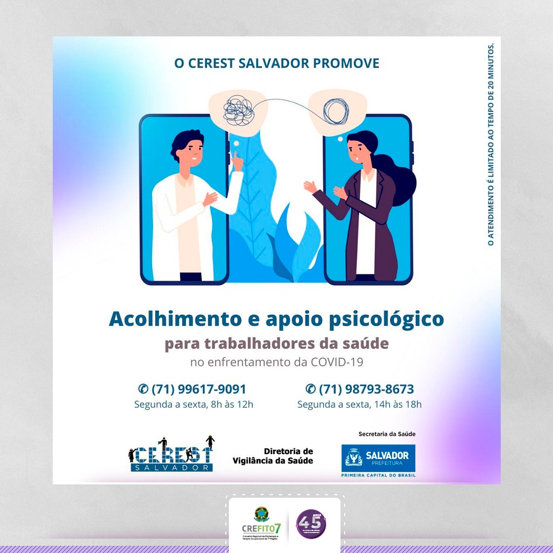 CEREST-SALVADOR realiza acolhimento psicológico online para trabalhadores da Saúde