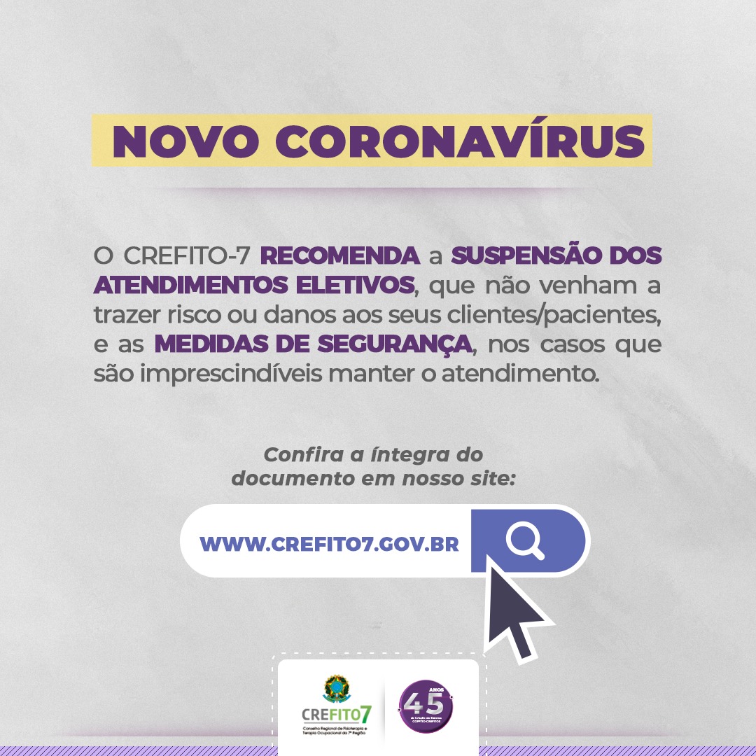 Novo Coronavírus: recomendações do CREFITO-7