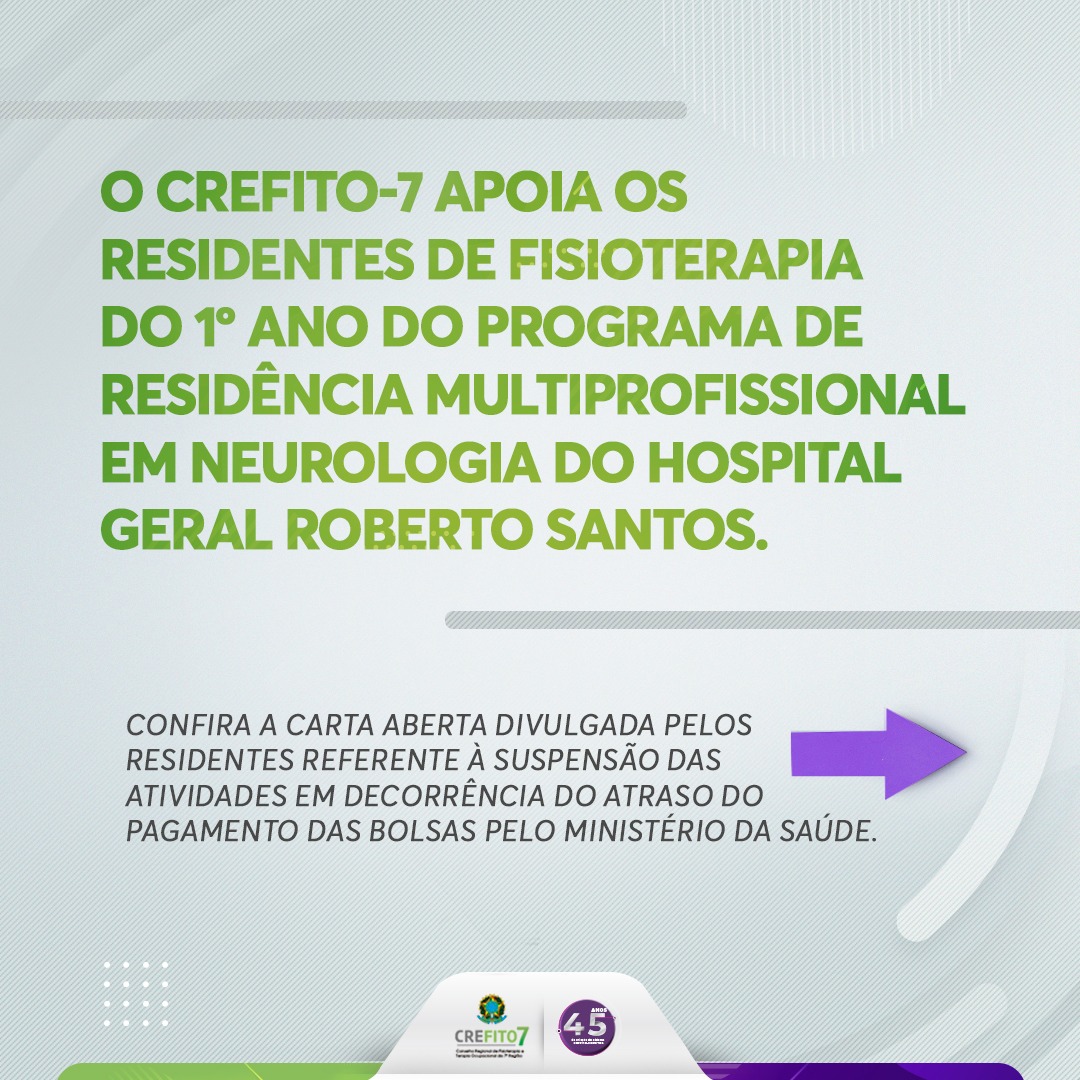 CREFITO-7 manifesta apoio aos residentes de Fisioterapia do HGRS