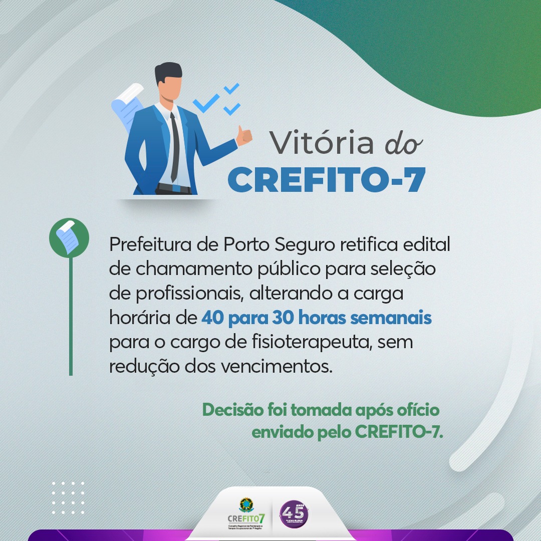 Prefeitura de Porto Seguro retifica edital após ofício enviado pelo CREFITO-7