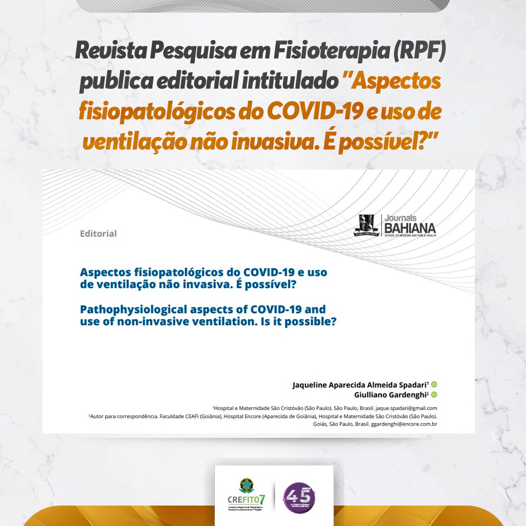 Revista de Pesquisa em Fisioterapia publica editorial sobre aspectos fisiopatológicos do COVID-19 e uso de ventilação não invasiva