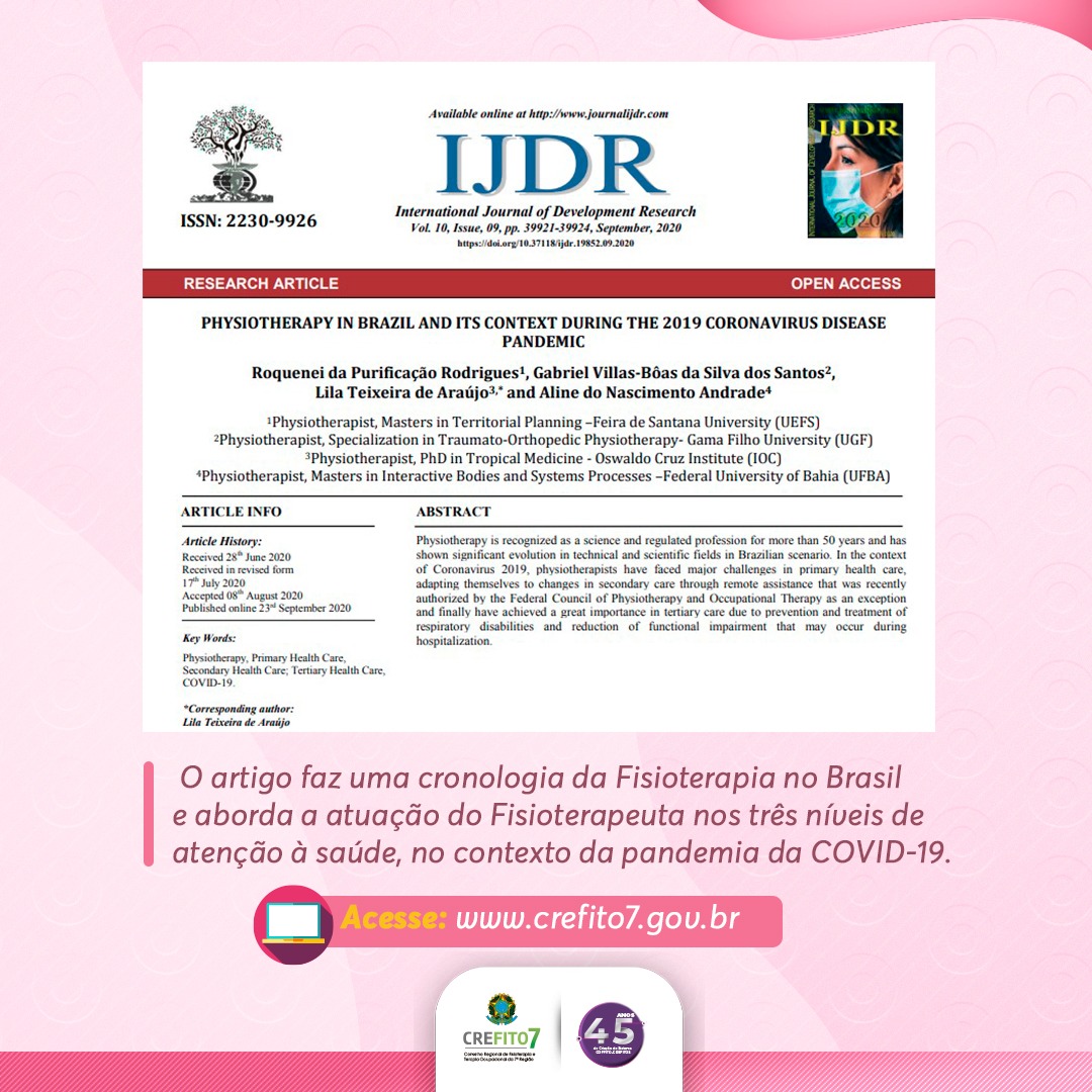 Fisioterapeutas brasileiros publicam artigo na Revista International Journal of Development Research