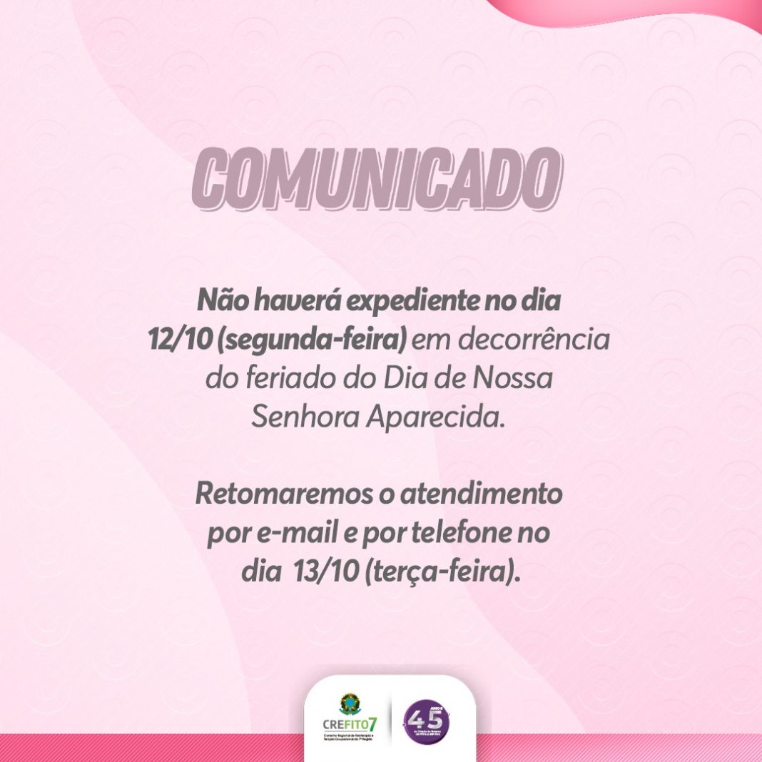 Comunicado Feriado Conselho Regional De Fisioterapia E Terapia Ocupacional 0112