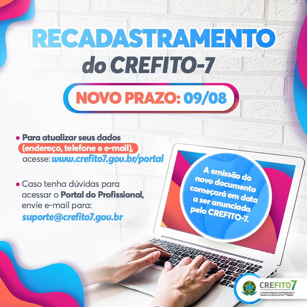 Read more about the article PRORROGADO O PRAZO DO RECADASTRAMENTO DO CREFITO-7!