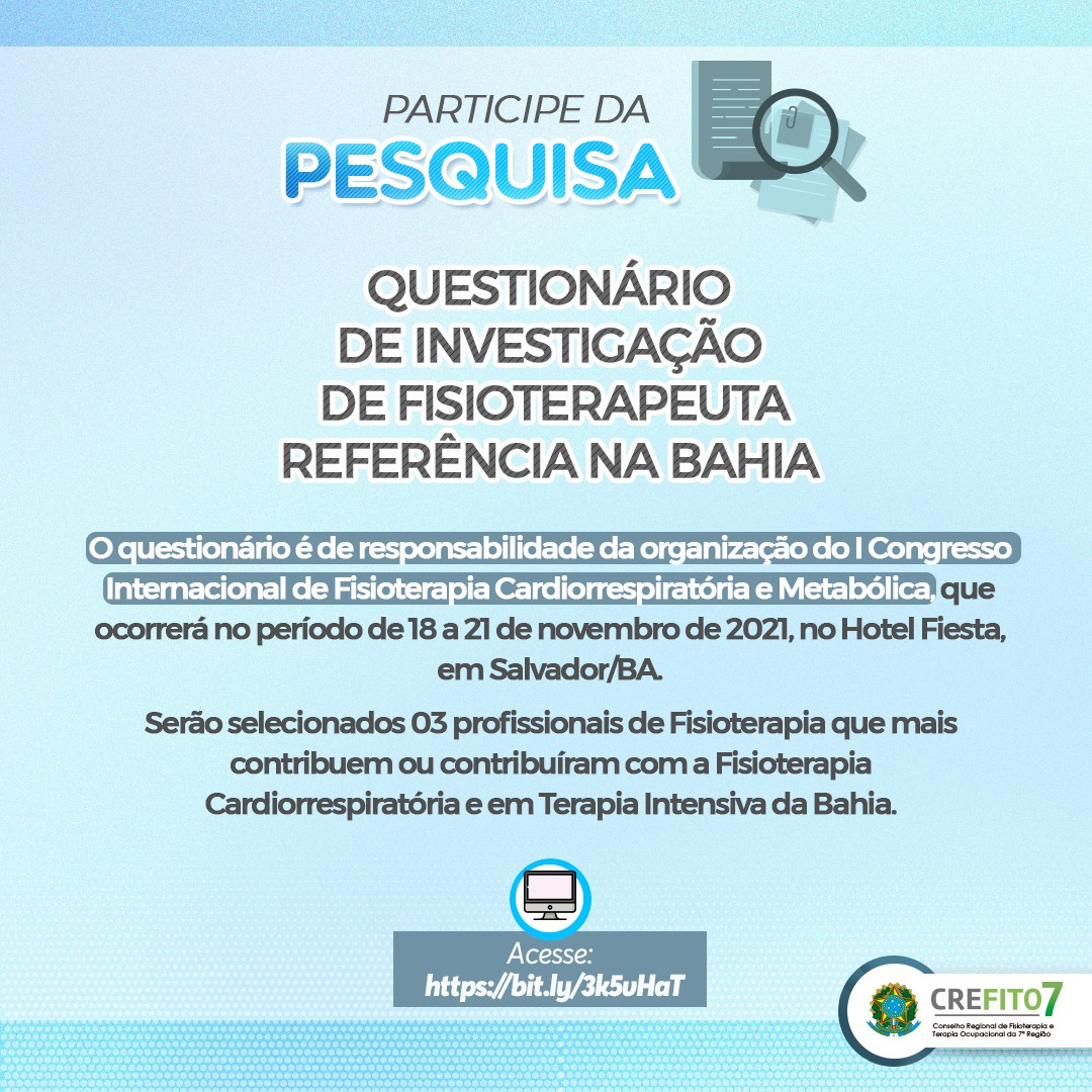 Questionário de Investigação de Fisioterapeuta Referência na Bahia