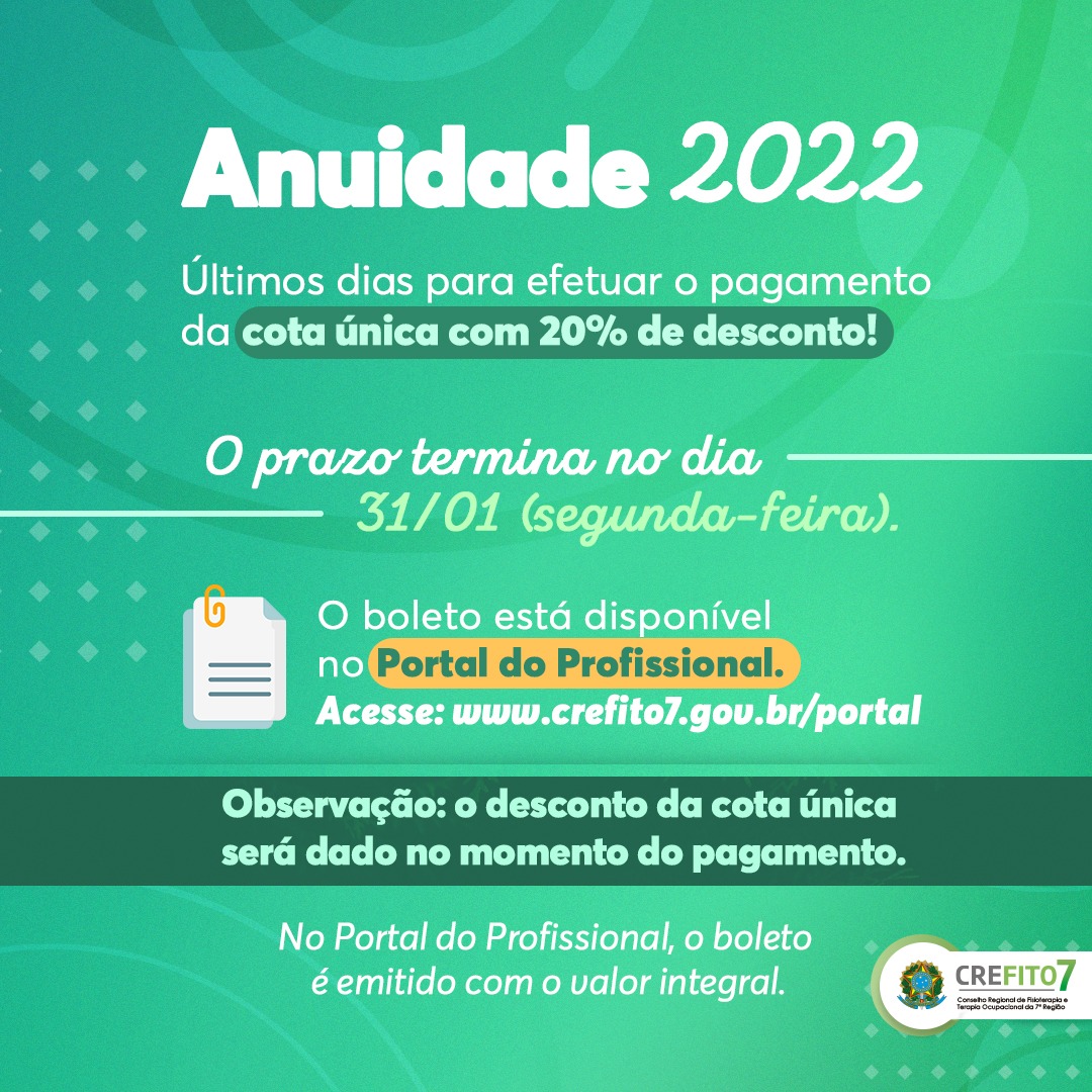 Read more about the article Anuidade 2022 | Últimos dias para efetuar o pagamento da cota única com 20% de desconto!