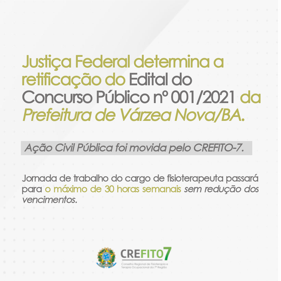 Justiça Federal determina a retificação do Edital do Concurso Público nº 001/2021 da Prefeitura de Várzea Nova/BA
