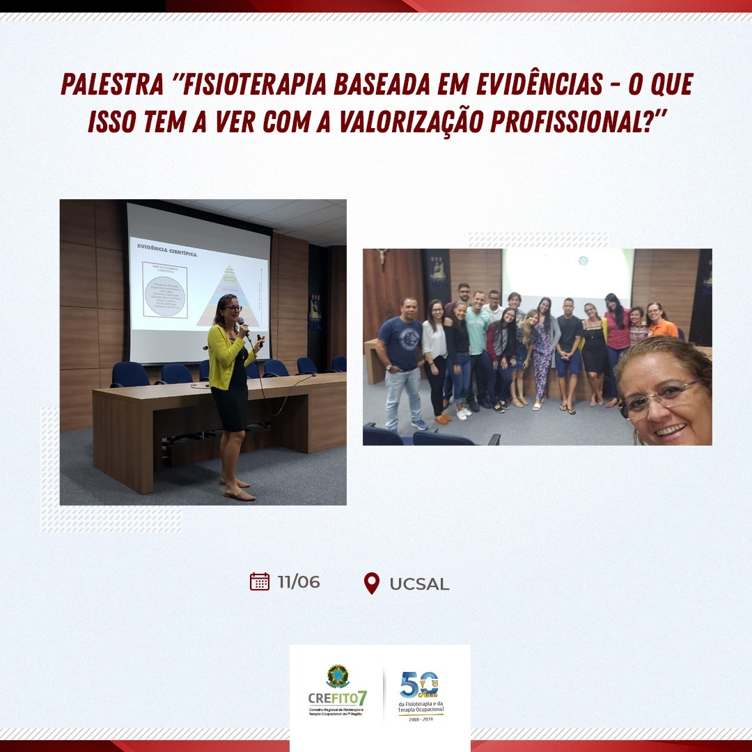 Conselheira do CREFITO-7 ministra palestra sobre Fisioterapia Baseada em Evidências na UCSAL