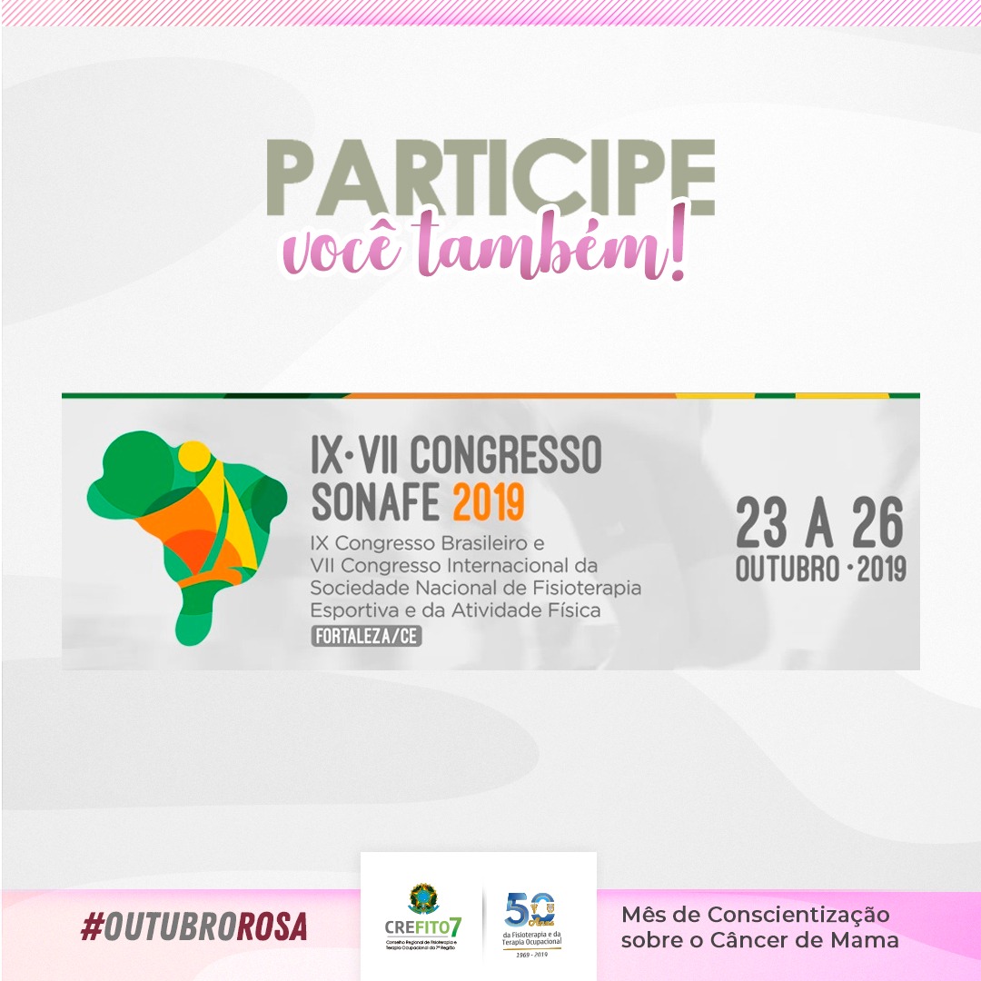 Participe do IX Congresso Brasileiro e VII Congresso Internacional da Sociedade Nacional de Fisioterapia Esportiva e da Atividade Física!
