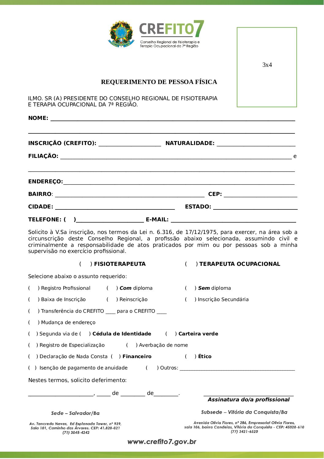 Requerimento de Inscrição PF, PDF, Pós-graduação